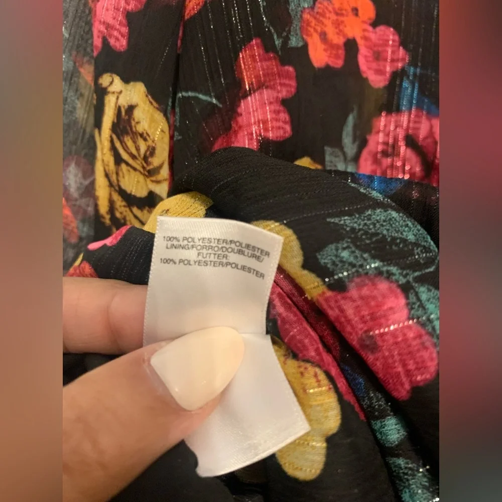 Rachel Rachel Roy Women's Tie-Waist Floral Print Dress Black Size Medium - Picture 8 of 10